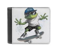 Jubonexis Green Frog Riding A Skateboard - Cartera plegable de piel sintética suave, monedero, funda para tarjetas de crédito, tarjetero duradero, billetera delgada para hombres y mujeres