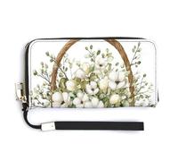 Jubonexis Greenery and White Flowers in The Basket - Cartera de piel sintética larga y plegable, monedero, funda para tarjetas de crédito, almacenamiento de dinero duradero para mujeres y hombres