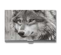 Jubonexis Grey Wolf - Tarjetero de visita con estampado de madera rústica de lobo gris para mujeres y hombres