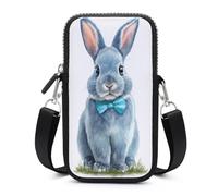 Jubonexis Happy Bunny - Bolsa cruzada para teléfono móvil con pajarita azul con correa ajustable