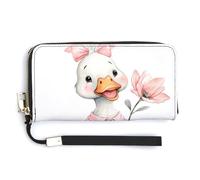Jubonexis Happy Goose in Pastel Pink Clothes Bow PU Leather Clutch Long Bifold Wallet - Monedero para tarjetas de crédito, almacenamiento de dinero duradero para mujeres y hombres