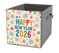 Jubonexis Happy New Year 2026 Fireworks Stars Cube - Cubos de almacenamiento plegables y decorativos de tela, organizadores para el hogar con asas para estantes, armario, 27 x 27 cm