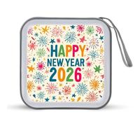 Jubonexis Happy New Year 2026 Fireworks Stars - Estuche de almacenamiento portátil para CD y DVD para coche, hogar, viajes