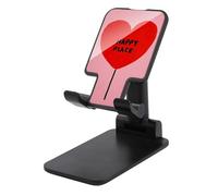 Jubonexis Happy Place - Soporte plegable y ajustable para teléfono celular, diseño de corazón rojo sobre rosa, para escritorio