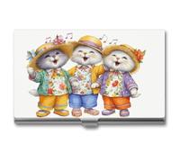 Jubonexis Happy Smiling Cats in Summer Outfits - Tarjetero para tarjetas de visita, bolsillo delgado de metal para mujeres y hombres