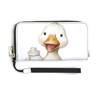 Jubonexis Happy White Goose - Cartera de piel sintética larga y plegable, monedero, funda para tarjetas de crédito, almacenamiento de dinero duradero para mujeres y hombres