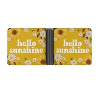 Jubonexis Hello Sunshine and Sunflower on Yellow - Cartera plegable de piel sintética suave, monedero, funda para tarjetas de crédito, tarjetero duradero, billetera delgada para hombres y mujeres