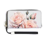 Jubonexis Hermosa cartera de piel sintética con diseño de rosas rosadas suaves, monedero, funda para tarjetas de crédito, almacenamiento de dinero duradero para mujeres y hombres