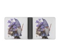 Jubonexis Hermosa cartera plegable de piel sintética suave con gnomo lavanda con violetas, monedero, funda para tarjetas de crédito, tarjetero duradero, billetera delgada para hombres y mujeres