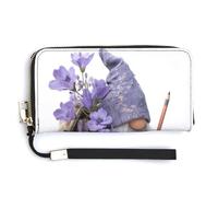 Jubonexis Hermosa cartera plegable larga de piel sintética con gnomo lavanda con violetas, monedero, funda para tarjetas de crédito, almacenamiento de dinero duradero para mujeres y hombres