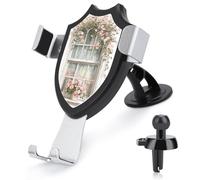 Jubonexis Hermosa ventana con flores rosas pálidas, soporte para teléfono de coche, base de clip triangular, soporte para teléfono celular, accesorios automotrices para teléfonos inteligentes de 4 a 6
