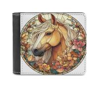 Jubonexis Hermoso caballo con flores suave de piel sintética plegable, monedero, funda para tarjetas de crédito, tarjetero duradero, billetera delgada para hombres y mujeres, almacenamiento de dinero