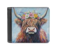 Jubonexis Highland Cow Crown of Colorful Flowers - Cartera plegable de piel sintética suave, monedero, funda para tarjetas de crédito, tarjetero duradero, billetera delgada para hombres y mujeres