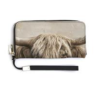 Jubonexis Highland Cow Eating Daisies - Cartera larga plegable de piel sintética vintage, monedero, funda para tarjetas de crédito, almacenamiento de dinero duradero para mujeres y hombres