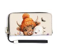 Jubonexis Highland Cow Hugging Halloween Ghost - Cartera de piel sintética larga y plegable, monedero, funda para tarjetas de crédito, almacenamiento de dinero duradero para mujeres y hombres