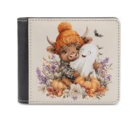 Jubonexis Highland Cow Hugging Halloween Ghost - Cartera plegable de piel sintética suave, monedero, funda para tarjetas de crédito, tarjetero duradero, billetera delgada para hombres y mujeres