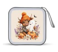 Jubonexis Highland Cow Hugging Halloween Ghost CD Case DVD Storage Case Portable for Car Home Travel