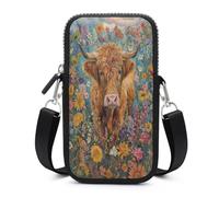 Jubonexis Highland Cow in Flower Garden - Bolsa cruzada para teléfono móvil con correa ajustable