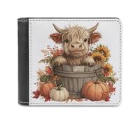 Jubonexis Highland Cow in Old Wooden Bucket - Cartera plegable de piel sintética suave, monedero, funda para tarjetas de crédito, tarjetero duradero, billetera delgada para hombres y mujeres