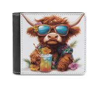 Jubonexis Highland Cow in Summer Beach Outfit - Cartera plegable de piel sintética suave, monedero, funda para tarjetas de crédito, tarjetero duradero, billetera delgada para hombres y mujeres
