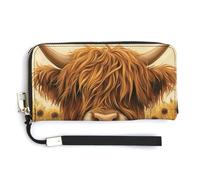 Jubonexis Highland Cow in Sunflowers Field - Cartera de piel sintética larga y plegable, monedero, funda para tarjetas de crédito, almacenamiento de dinero duradero para mujeres y hombres