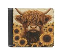 Jubonexis Highland Cow in Sunflowers Field - Cartera plegable de piel sintética suave, monedero, funda para tarjetas de crédito, tarjetero duradero, billetera delgada para hombres y mujeres