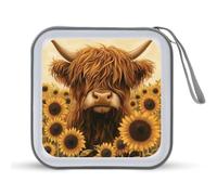 Jubonexis Highland Cow in Sunflowers Field - Estuche de almacenamiento portátil para CD y DVD, para coche, hogar, viajes