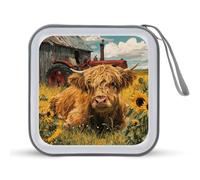 Jubonexis Highland Cow in Yellow Field - Estuche de almacenamiento portátil para CD y DVD para coche, hogar, viajes