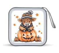 Jubonexis Highland Cow Sitting on A Big Orange Pumpkin - Estuche de almacenamiento portátil para CD, DVD, para coche, casa, viajes