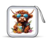 Jubonexis Highland Cow Summer Beach Outfit - Estuche de almacenamiento portátil para CD, DVD, coche, hogar, viajes
