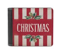 Jubonexis Holly Wreath Word Christmas - Cartera plegable de piel sintética suave, diseño de Navidad, color rojo y blanco, monedero, monedero, funda para tarjetas de crédito, billetera delgada para