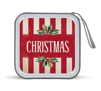 Jubonexis Holly Wreath Word Christmas - Estuche portátil para CD o DVD, diseño de Navidad, color rojo y blanco