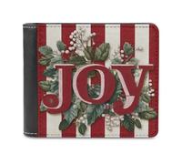 Jubonexis Holly Wreath Word Joy - Cartera plegable de piel sintética suave a rayas rojas y blancas, monedero, funda para tarjetas de crédito, tarjetero duradero, billetera delgada para hombres y