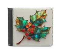 Jubonexis Holy with Seven Leaves and Red Berries - Cartera plegable de piel sintética suave, monedero, funda para tarjetas de crédito, tarjetero duradero, billetera delgada para hombres y mujeres