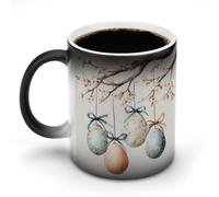 Jubonexis Huevos de Pascua colgantes en ramas con lazos, tazas que cambian de color, taza de café de cerámica que cambia de calor, novedosa taza de té y agua, 325 ml