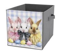 Jubonexis Huevos de Pascua de acuarela con diseño de conejitos con lazo a cuadros, cubos de almacenamiento, cubos de almacenamiento plegables y decorativos, cestas de almacenamiento de tela