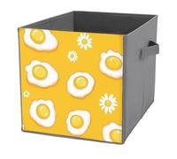 Jubonexis Huevos fritos con margaritas blancas, cubos de almacenamiento, cubos de almacenamiento, plegables, cestas de almacenamiento de tela decorativas, organizadores para el hogar con asas para