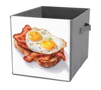 Jubonexis Huevos tocino sobre pan tostado, cubos de almacenamiento, cubos de almacenamiento, plegables, cestas de almacenamiento decorativas de tela, organizadores para el hogar con asas para estantes