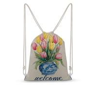Jubonexis Jarrón con diseño de tulipanes rosas y amarillos, mochila de lona, ligera, deportiva, gimnasio, para hombres y mujeres