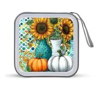 Jubonexis Jarrones de girasoles, calabazas, caja de almacenamiento portátil para CD, DVD, para coche, hogar, viajes