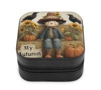 Jubonexis Joyero pequeño con diseño de espantapájaros, con texto en inglés "My Autumn Sunflowers Crows" (cuervos y girasoles), portátil, de piel sintética, para almacenamiento de exhibición,