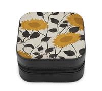 Jubonexis Joyero pequeño con diseño de girasoles amarillos oscuros sobre crema, portátil, de piel sintética, con soporte para almacenamiento, para viajes, para mujer