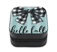 Jubonexis Joyero pequeño con lazo a cuadros blanco y negro Hello Fall portátil de piel sintética mini expositor de almacenamiento para joyas de viaje para mujer
