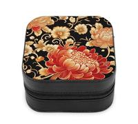 Jubonexis Joyero pequeño con patrón de crisantemo dorado, portátil, de piel sintética, mini expositor, caja de almacenamiento para joyería de viaje para mujer