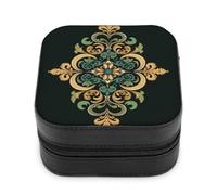Jubonexis Joyero pequeño con patrones intrincados, color verde y morado, portátil, de piel sintética, mini expositor, caja de almacenamiento para joyería de viaje para mujer