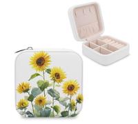 Jubonexis Joyero pequeño de acuarela con girasoles amarillos, organizador de joyas, portátil, de piel sintética, mini estuche de viaje