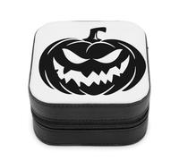 Jubonexis Joyero pequeño de piel sintética con diseño de silueta negra y farol de calabaza de dibujos animados portátil para mujer
