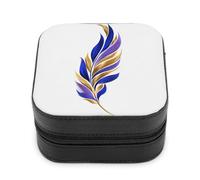 Jubonexis Joyero pequeño de piel sintética portátil, con plumas de color dorado, azul real, violeta, mini expositor, caja de almacenamiento para joyería de viaje para mujer