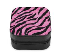 Jubonexis Joyero pequeño de piel sintética portátil de piel sintética de cebra rosa y negra, caja de almacenamiento para joyas de viaje para mujer