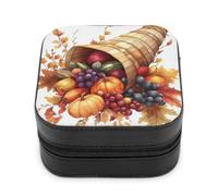 Jubonexis Joyero pequeño de piel sintética portátil, diseño de hojas de cornucopia de otoño, frutas, verduras, caja de almacenamiento de almacenamiento para mujer